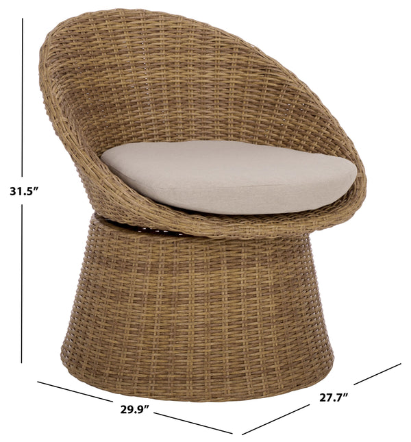 Drew Swivel Chair With Hand-Woven Rattan Wrap, Foam-Cushioned Comfort And 360° Smooth Rotation