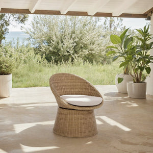 Drew Swivel Chair With Hand-Woven Rattan Wrap, Foam-Cushioned Comfort And 360° Smooth Rotation