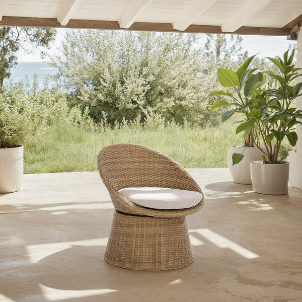 Drew Swivel Chair With Hand-Woven Rattan Wrap, Foam-Cushioned Comfort And 360° Smooth Rotation