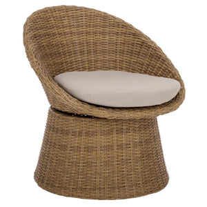Drew Swivel Chair With Hand-Woven Rattan Wrap, Foam-Cushioned Comfort And 360° Smooth Rotation