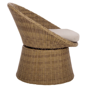 Drew Swivel Chair With Hand-Woven Rattan Wrap, Foam-Cushioned Comfort And 360° Smooth Rotation