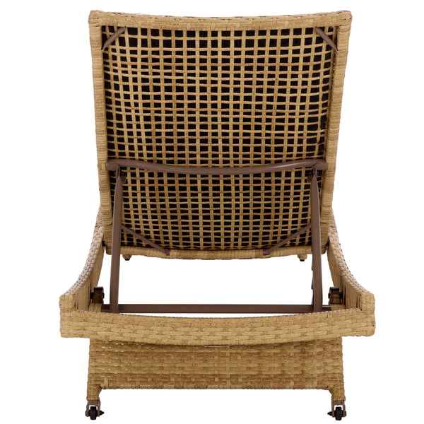 Alex Quick-Dry Foam Chaise Lounger With Woven Rattan Accents, Metal Frame, Weather-Resistant Comfort