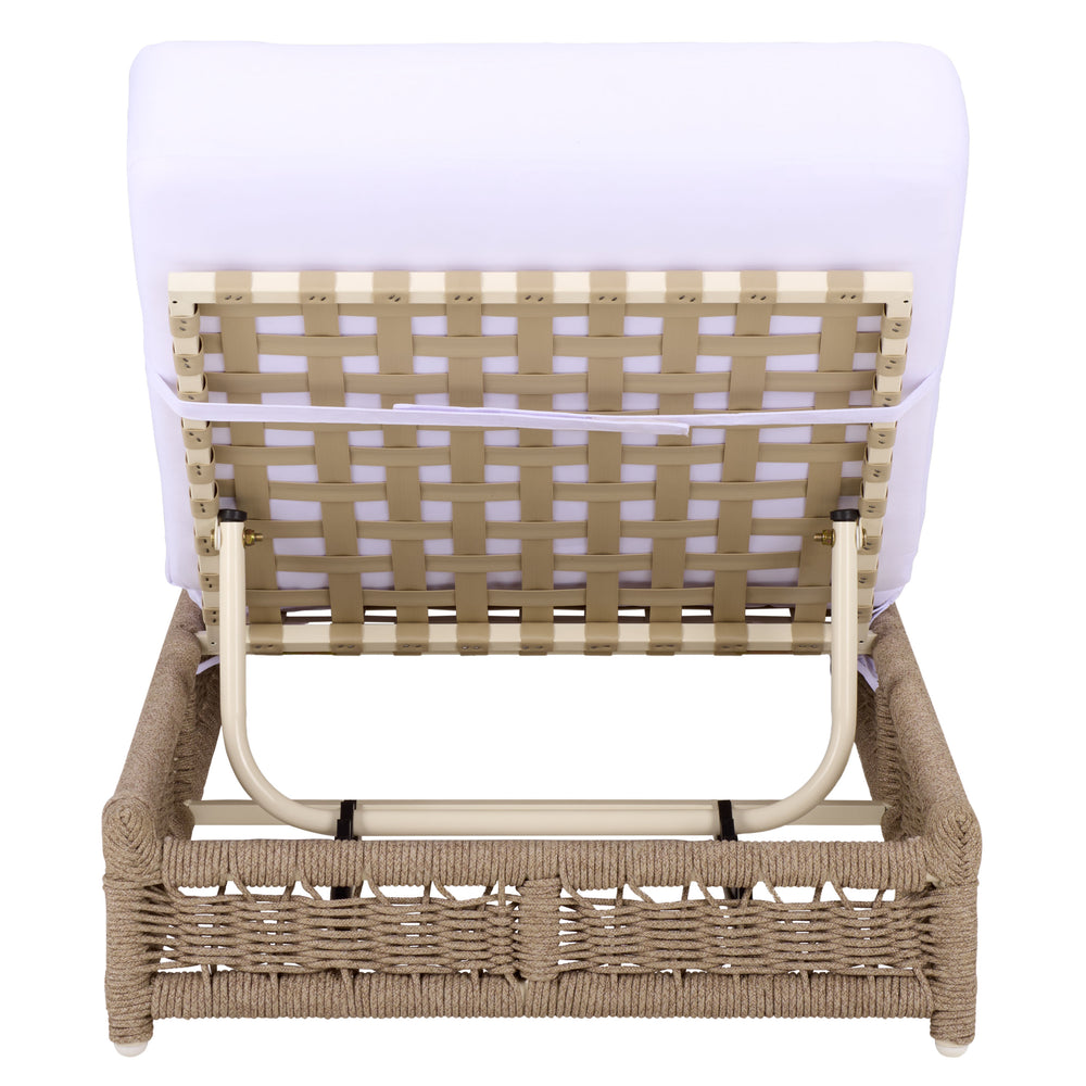 Callan Chaise Lounge With Handwoven Rope And Weather-Resistant Fabric, Durable Metal Frame Comfort
