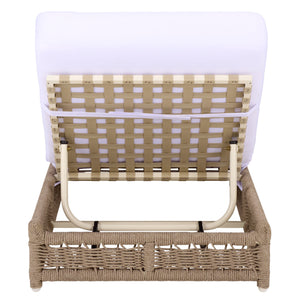Callan Chaise Lounge With Handwoven Rope And Weather-Resistant Fabric, Durable Metal Frame Comfort
