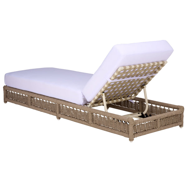 Callan Chaise Lounge With Handwoven Rope And Weather-Resistant Fabric, Durable Metal Frame Comfort
