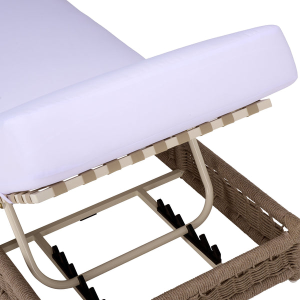 Callan Chaise Lounge With Handwoven Rope And Weather-Resistant Fabric, Durable Metal Frame Comfort