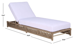 Callan Chaise Lounge With Handwoven Rope And Weather-Resistant Fabric, Durable Metal Frame Comfort
