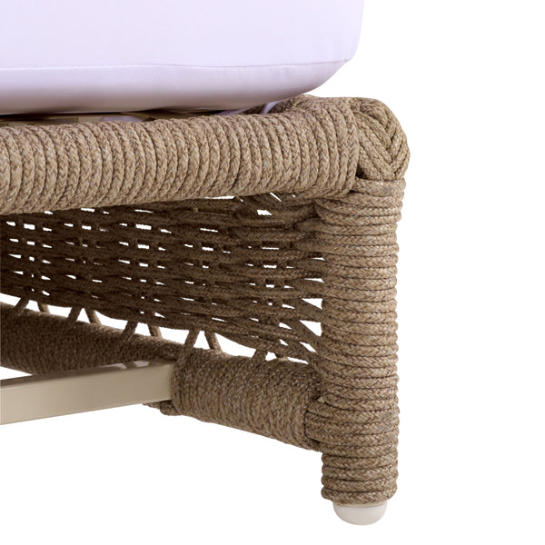 Callan Chaise Lounge With Handwoven Rope And Weather-Resistant Fabric, Durable Metal Frame Comfort