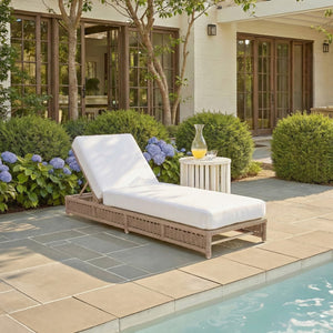 Callan Chaise Lounge With Handwoven Rope And Weather-Resistant Fabric, Durable Metal Frame Comfort