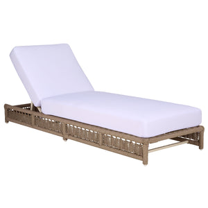 Callan Chaise Lounge With Handwoven Rope And Weather-Resistant Fabric, Durable Metal Frame Comfort
