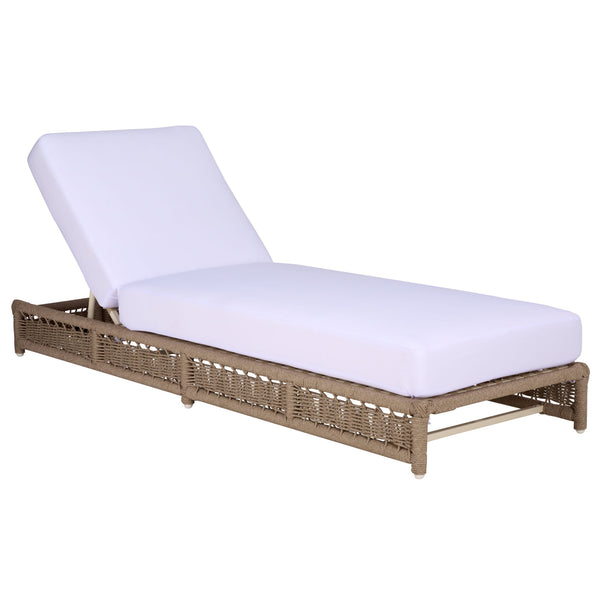 Callan Chaise Lounge With Handwoven Rope And Weather-Resistant Fabric, Durable Metal Frame Comfort