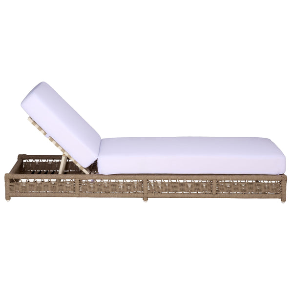 Callan Chaise Lounge With Handwoven Rope And Weather-Resistant Fabric, Durable Metal Frame Comfort