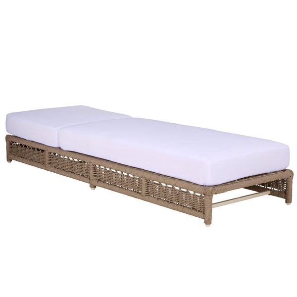 Callan Chaise Lounge With Handwoven Rope And Weather-Resistant Fabric, Durable Metal Frame Comfort