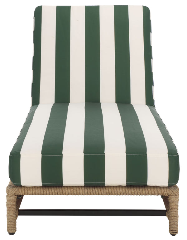 Safavieh Callan Lounger - Stylish Outdoor Chair For Patio & Garden, Comfortable Metal Frame And Chic Design Heather Tan ,Hunter Green Str Metal,Rope,Fabric,Foam Pat7547h