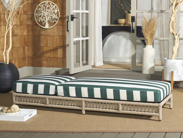 Safavieh Callan Lounger - Stylish Outdoor Chair For Patio & Garden, Comfortable Metal Frame And Chic Design Heather Tan ,Hunter Green Str Metal,Rope,Fabric,Foam Pat7547h