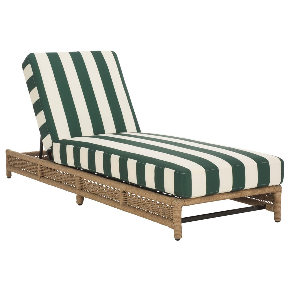 Safavieh CALLAN Lounger - Stylish Outdoor Seating with Comfortable Foam Cushioning for Patios and Poolsides Heather Tan / Hunter Green Str PAT7547H