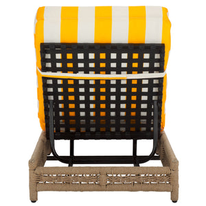 Safavieh Callan Lounger - Stylish Outdoor Chair For Patio & Garden, Comfortable Metal Frame And Chic Design Heather Tan ,Yellow Stripe Metal,Rope,Fabric,Foam Pat7547y