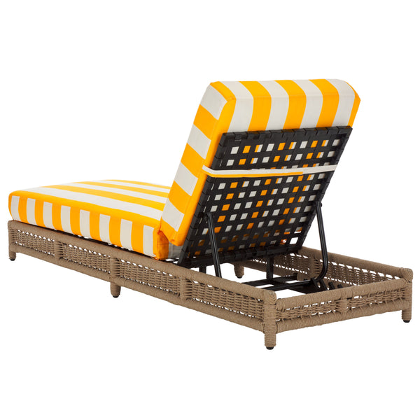 Safavieh Callan Lounger - Stylish Outdoor Chair For Patio & Garden, Comfortable Metal Frame And Chic Design Heather Tan ,Yellow Stripe Metal,Rope,Fabric,Foam Pat7547y