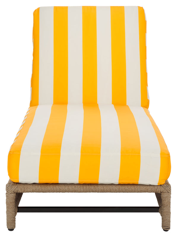 Safavieh Callan Lounger - Stylish Outdoor Chair For Patio & Garden, Comfortable Metal Frame And Chic Design Heather Tan ,Yellow Stripe Metal,Rope,Fabric,Foam Pat7547y