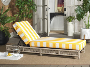 Safavieh Callan Lounger - Stylish Outdoor Chair For Patio & Garden, Comfortable Metal Frame And Chic Design Heather Tan ,Yellow Stripe Metal,Rope,Fabric,Foam Pat7547y