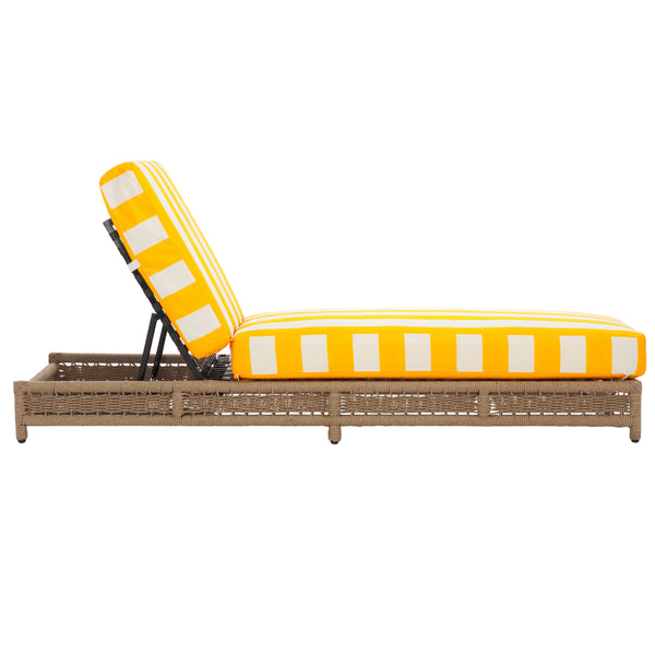 Safavieh Callan Lounger - Stylish Outdoor Chair For Patio & Garden, Comfortable Metal Frame And Chic Design Heather Tan ,Yellow Stripe Metal,Rope,Fabric,Foam Pat7547y