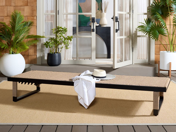 Safavieh Arman Lounger - Elegant Black & Heather Tan Outdoor Seating For Relaxation And Style Black ,Heather Tan Metal,Rope Pat7548a