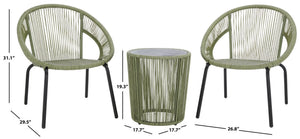 Safavieh OTTO 3-Piece Outdoor Furniture Set in Green & Black – Stylish, Durable Rattan for Cozy Relaxation PAT7549B