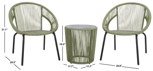 Safavieh OTTO 3-Piece Outdoor Furniture Set in Green & Black – Stylish, Durable Rattan for Cozy Relaxation PAT7549B
