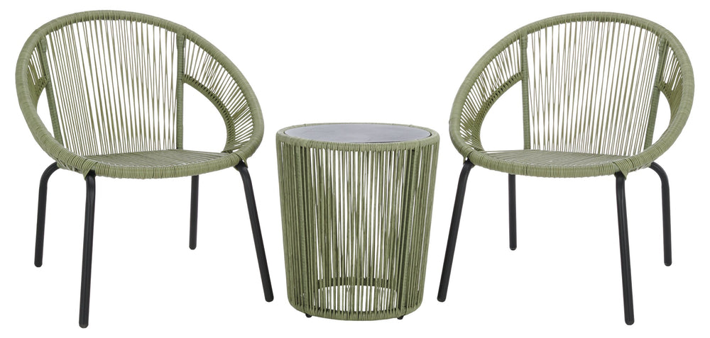 Safavieh Otto 3-piece Outdoor Set In Green & Black – Stylish Metal & Rattan Design For Modern Patios Green ,Black Metal,Rattan Pat7549b