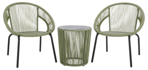 Safavieh Otto 3-piece Outdoor Set In Green & Black – Stylish Metal & Rattan Design For Modern Patios Green ,Black Metal,Rattan Pat7549b