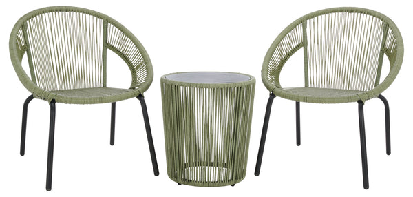 Safavieh Otto 3-piece Outdoor Set In Green & Black – Stylish Metal & Rattan Design For Modern Patios Green ,Black Metal,Rattan Pat7549b