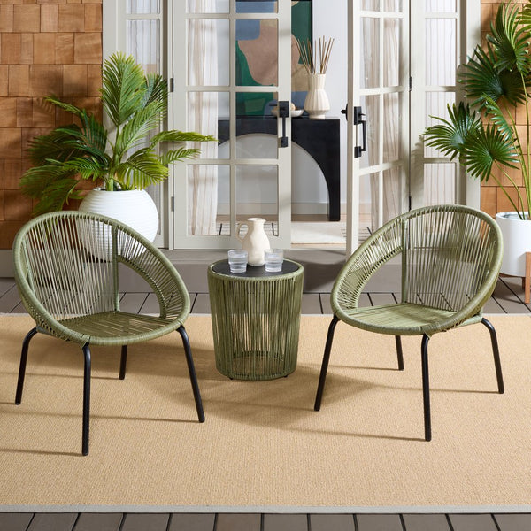 Safavieh Otto 3-piece Outdoor Set In Green & Black – Stylish Metal & Rattan Design For Modern Patios Green ,Black Metal,Rattan Pat7549b