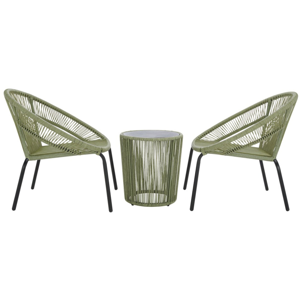 Safavieh OTTO 3-Piece Outdoor Furniture Set in Green & Black – Stylish, Durable Rattan for Cozy Relaxation PAT7549B