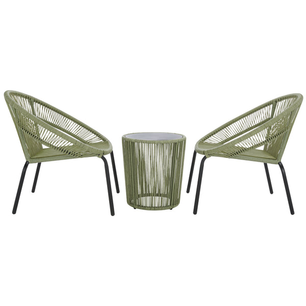Safavieh Otto 3-piece Outdoor Set In Green & Black – Stylish Metal & Rattan Design For Modern Patios Green ,Black Metal,Rattan Pat7549b