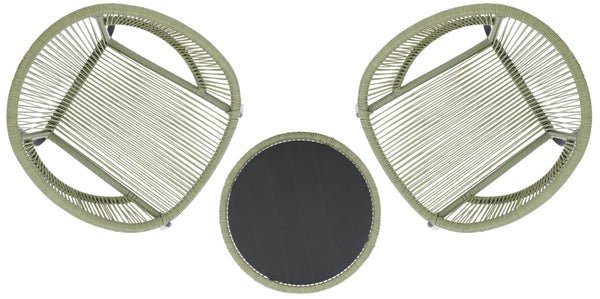 Safavieh Otto 3-piece Outdoor Set In Green & Black – Stylish Metal & Rattan Design For Modern Patios Green ,Black Metal,Rattan Pat7549b