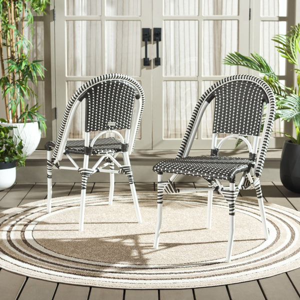 Safavieh TORINO Side Chair Set of 2 – Modern Outdoor Seating with Durable Wicker & Lightweight Aluminum Frame Grey / White PAT7550E-SET2