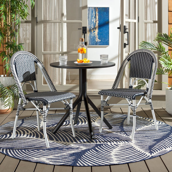 Safavieh Torino Outdoor Chair Set Of 2 - Stylish Aluminum & Pe Wicker For Elegant Patio Living Spaces Navy ,White Metal ,Pe Wicker Pat7550f-set2