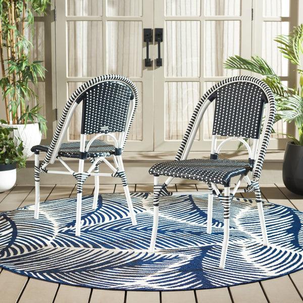 Safavieh TORINO Side Chair Set of 2 – Modern Outdoor Seating with Durable Wicker & Lightweight Aluminum Frame Navy / White PAT7550F-SET2