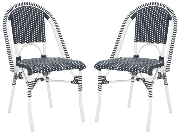 Safavieh Torino Outdoor Chair Set Of 2 - Stylish Aluminum & Pe Wicker For Elegant Patio Living Spaces Navy ,White Metal ,Pe Wicker Pat7550f-set2