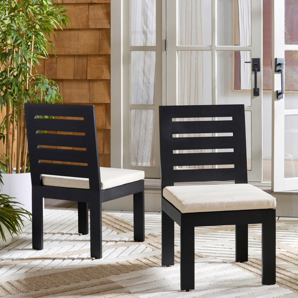 Safavieh FASH Outdoor Dining Chair Set of 2 – Stylish, Weather-Resistant Comfort for Modern Patio Spaces Black / Taupe PAT7551A-SET2