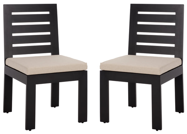 Safavieh Fash Dining Chair Set Of 2 – Stylish Black And Taupe Chairs For Elegant Outdoor Dining Spaces Black ,Taupe Metal,Fabric,Foam Pat7551a-set2