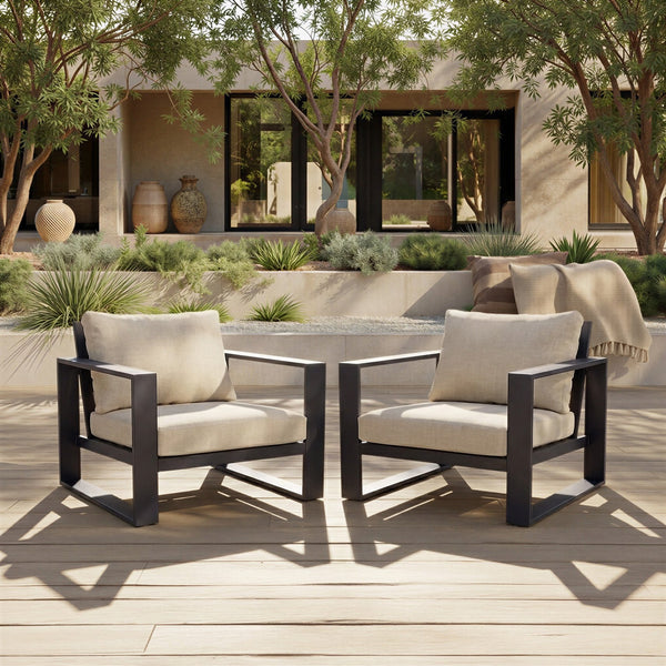 Fash Aluminum Lounge Chair Set Of 2 – Weather-Ready Metal Frame, Foam Cushions, Modern Outdoor Seating