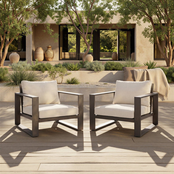 Fash Aluminum Lounge Chair Set Of 2 – Weather-Ready Metal Frame, Foam Cushions, Modern Outdoor Seating