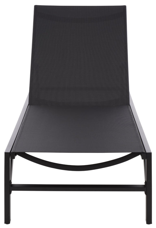 Safavieh Stanley Outdoor Aluminum Chaise Lounge Textilene Mesh Low Profile Poolside Patio Chair Black/Black PAT7559A