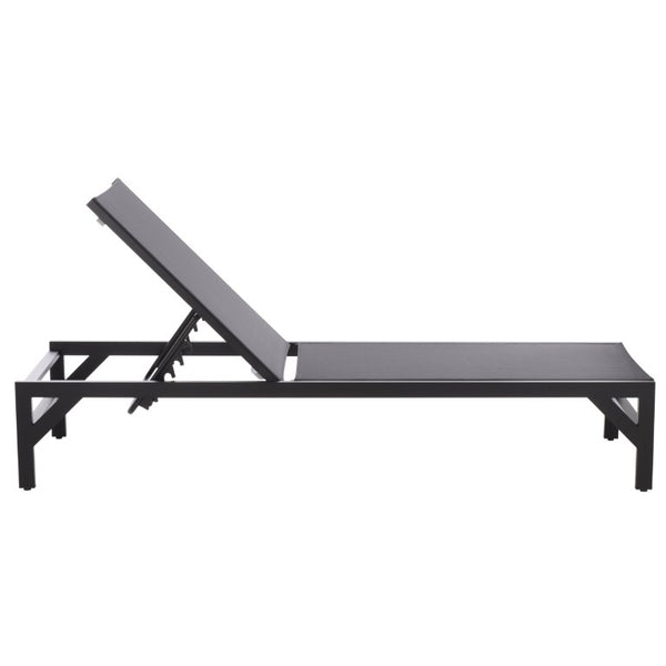 Safavieh Stanley Outdoor Aluminum Chaise Lounge Textilene Mesh Low Profile Poolside Patio Chair Black/Black PAT7559A