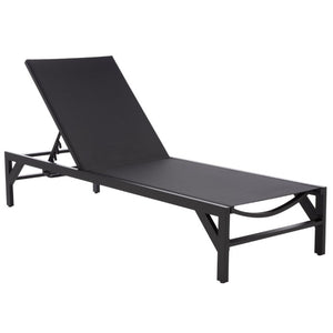 Safavieh Stanley Outdoor Aluminum Chaise Lounge Textilene Mesh Low Profile Poolside Patio Chair Black/Black PAT7559A