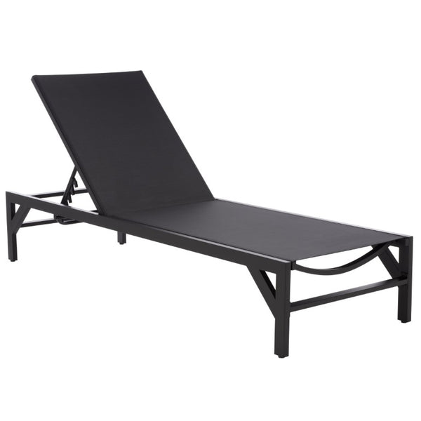 Safavieh Stanley Outdoor Aluminum Chaise Lounge Textilene Mesh Low Profile Poolside Patio Chair Black/Black PAT7559A