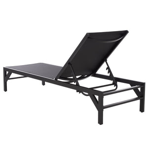 Safavieh Stanley Outdoor Aluminum Chaise Lounge Textilene Mesh Low Profile Poolside Patio Chair Black/Black PAT7559A