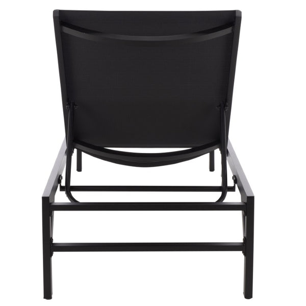 Safavieh Stanley Outdoor Aluminum Chaise Lounge Textilene Mesh Low Profile Poolside Patio Chair Black/Black PAT7559A