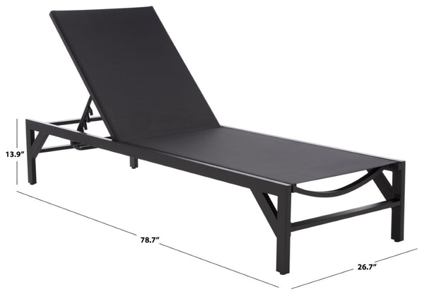 Safavieh Stanley Outdoor Aluminum Chaise Lounge Textilene Mesh Low Profile Poolside Patio Chair Black/Black PAT7559A